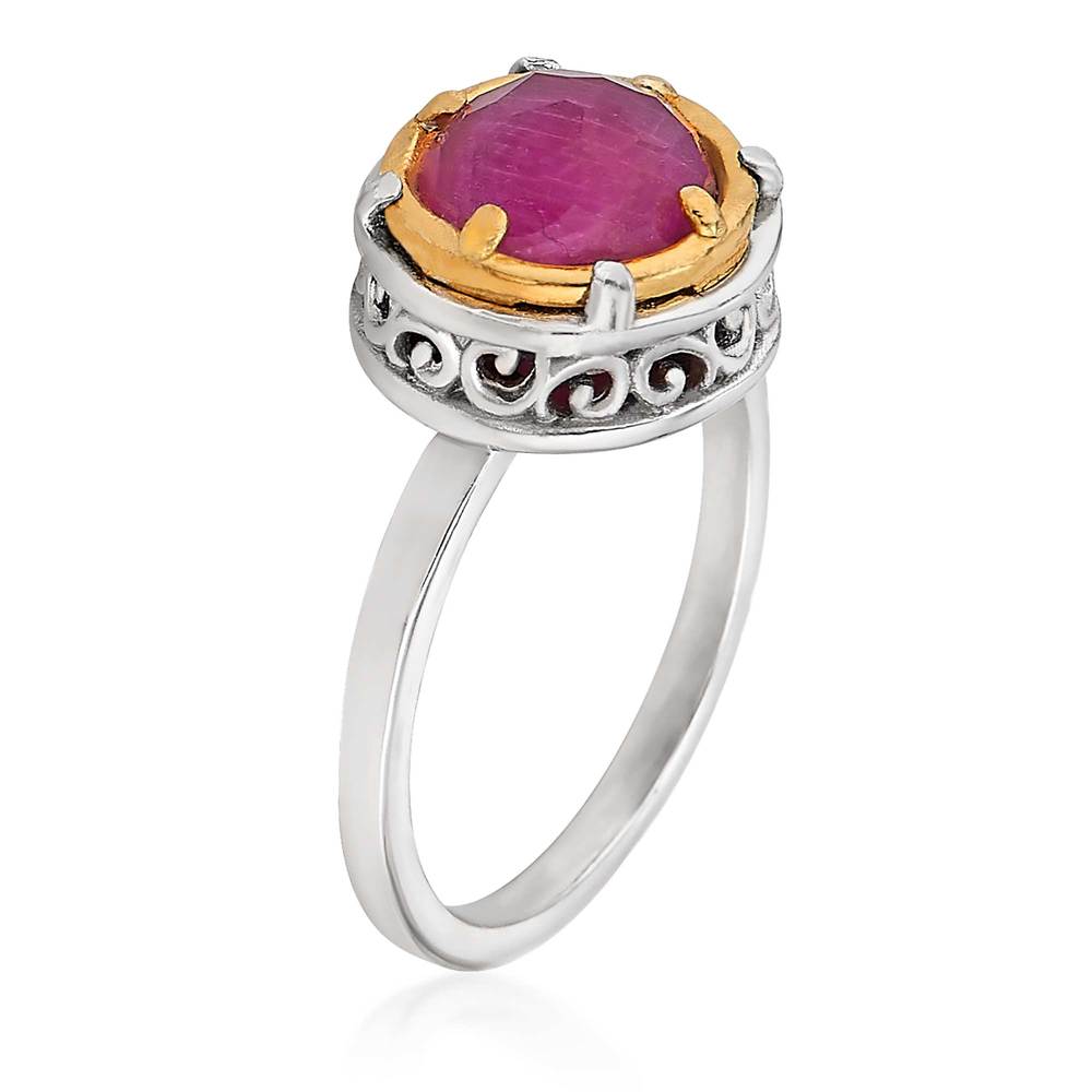 Sterling Silver and 18K Gold Vermeil Ruby Doublet Ring by Anatoli