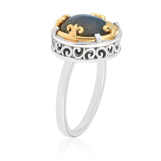 Sterling Silver and 18K Gold Vermeil Large Round Labradorite Ring by Anatoli