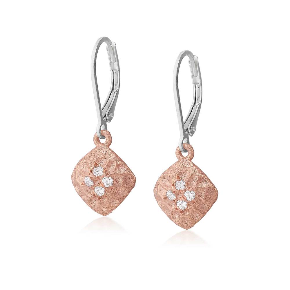 18K Rose Gold Diamond Shaped White Sapphire Dangle Earrings by Anatoli