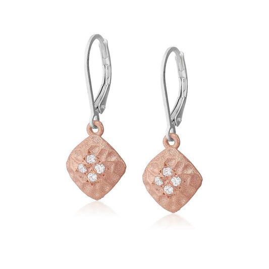 18K Rose Gold Diamond Shaped White Sapphire Dangle Earrings by Anatoli