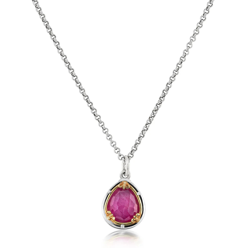 Sterling Silver and 18K Gold Vermeil Petite Teardrop Ruby Doublet Necklace