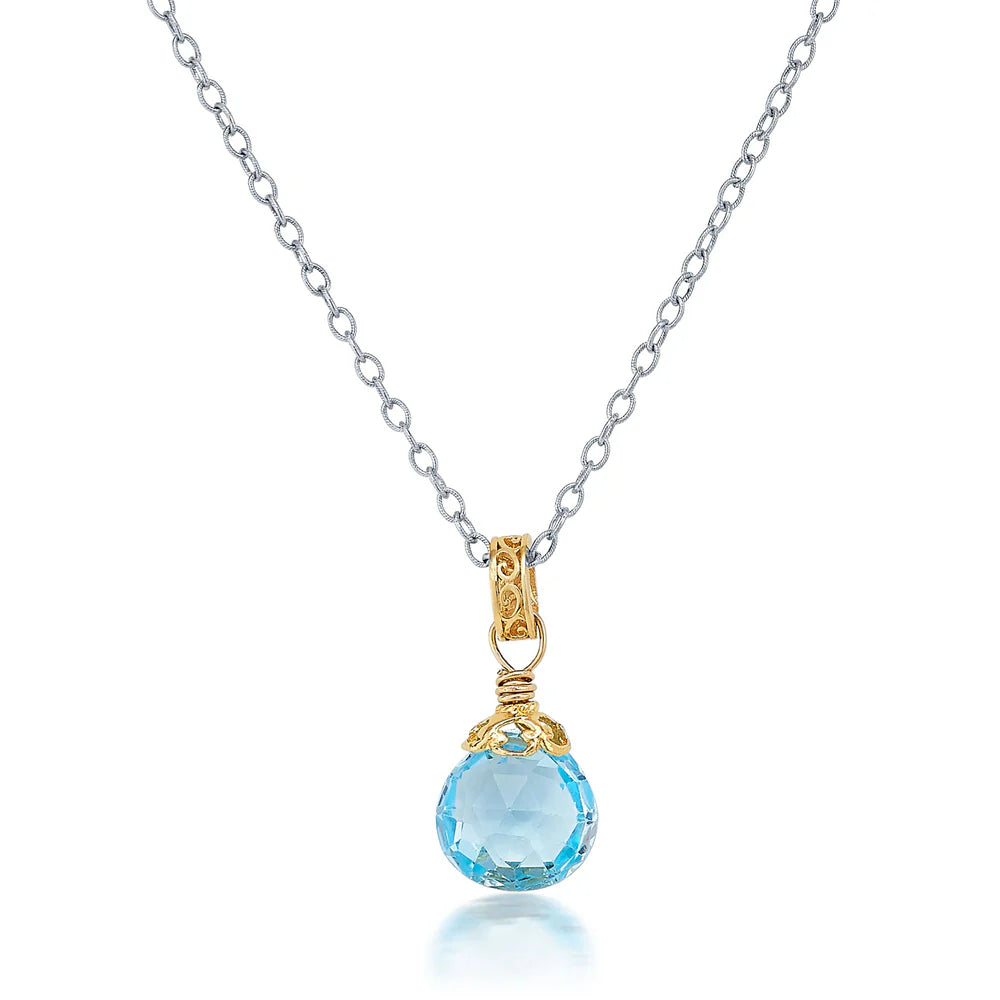 Sterling Silver and Gold Vermeil Blue Topaz Two-tone Drop Necklace