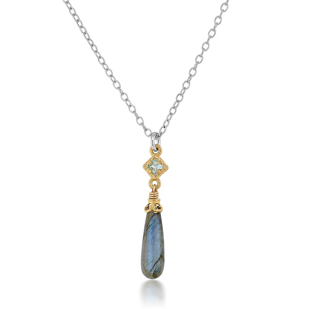 Sterling Silver and 18K Gold Vermeil Labradorite and Blue Topaz Necklace by Anatoli