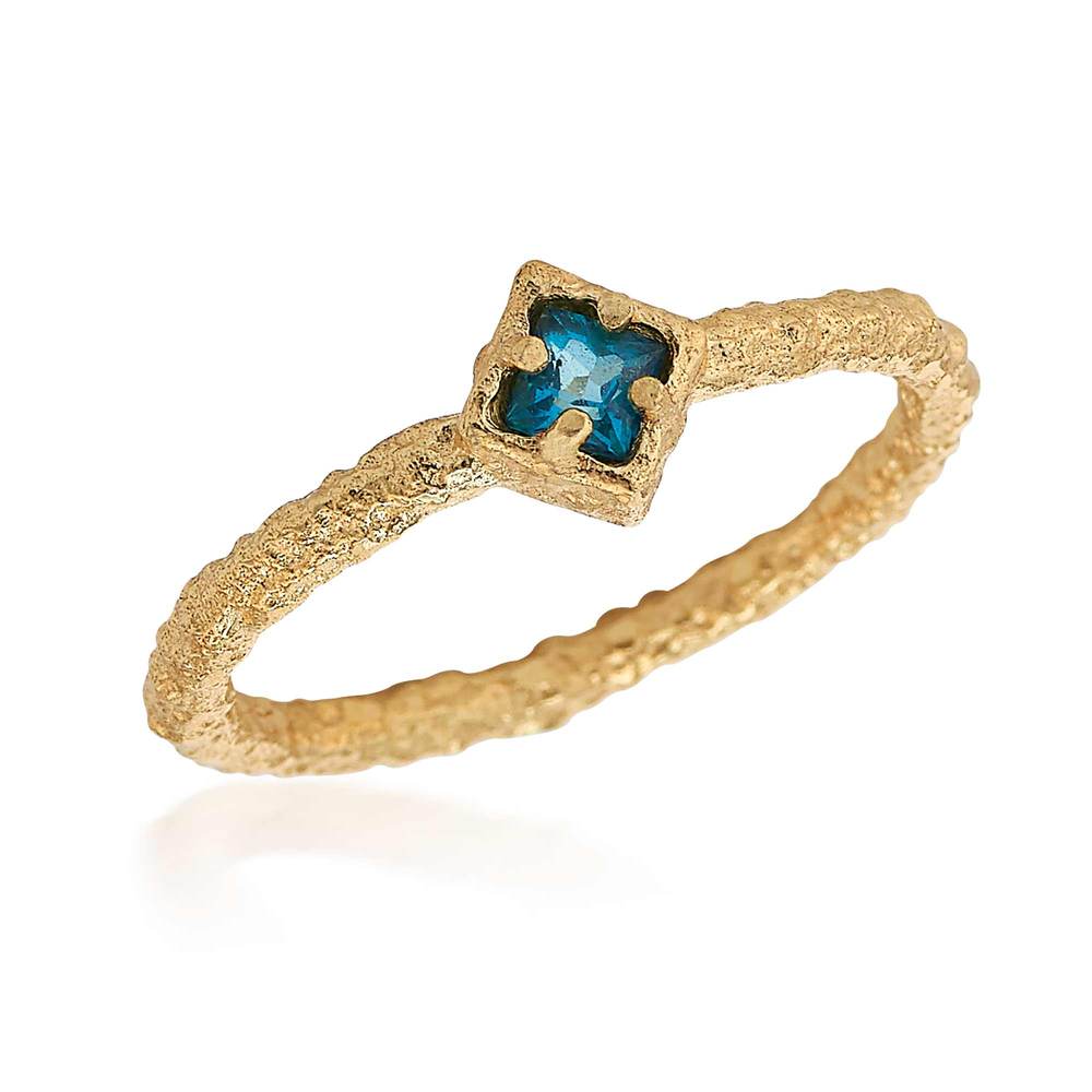 Petite Hammered 18K Gold Vermeil Ring in Paraiba Topaz by Anatoli