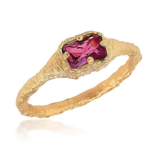 Sterling Silver and 18K Gold Vermeil East-West Rhodolite Garnet Ring