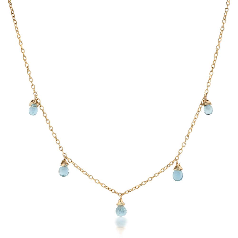 18K Gold Vermeil Teardrop Aquamarine Fringe Necklace by Anatoli