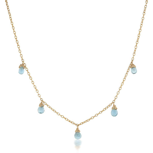 18K Gold Vermeil Teardrop Aquamarine Fringe Necklace by Anatoli