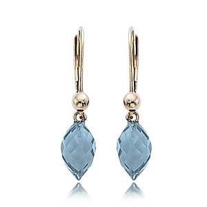 14K Yellow Gold Almond Briolette Swiss Blue Topaz Dangle Earrings by Carla & Nancy B.