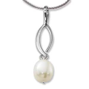 Sterling Silver Small Simple Sweep Freshwater Pearl Pendant by Carla & Nancy B.
