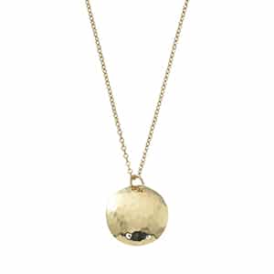 14K Yellow Gold Hammered Disk Necklace with 17 inch to 18 inch Adjustable Chain by Carla & Nancy B.