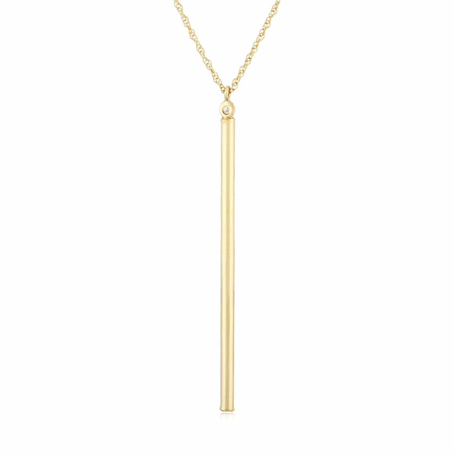 14K Yellow Gold Bar Drop Necklace on 18 inch Rope Chain with Diamond by Carla & Nancy B.