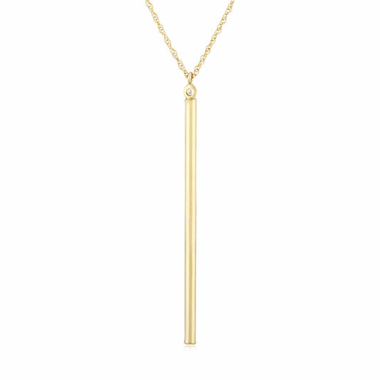 14K Yellow Gold Bar Drop Necklace on 18 inch Rope Chain with Diamond by Carla & Nancy B.