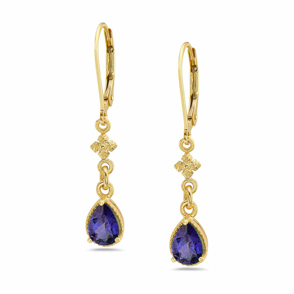 Petite Flower Earrings with Iolite Teardrops