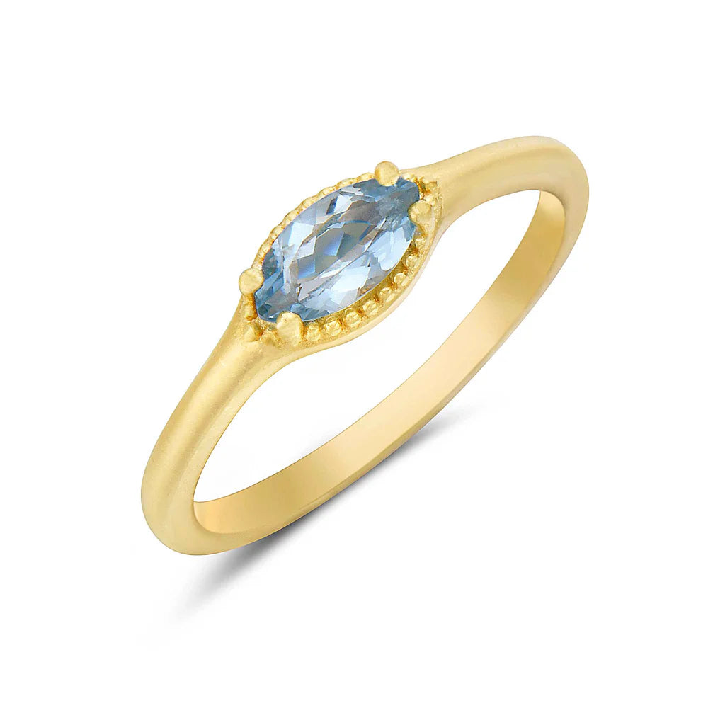 Petite East-West Aquamarine Ring in Gold