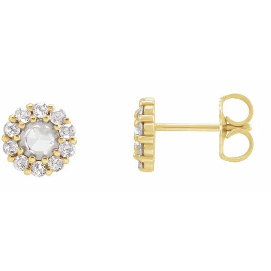 14K Yellow Gold Rose Cut Diamond Halo Studs
