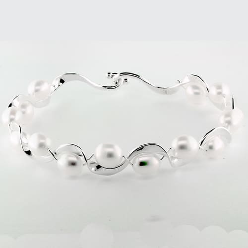 Sterling Silver Pearl Ruffle Bracelet by Tom Kruskal