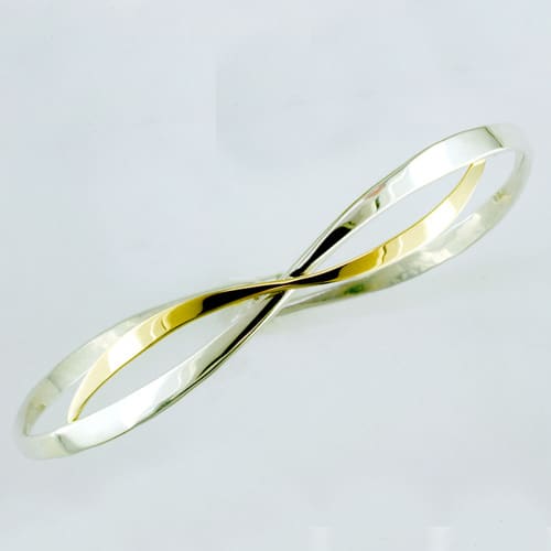 Sterling Silver and 14K Gold Two Tone Ribbon Bracelet by Tom Kruskal