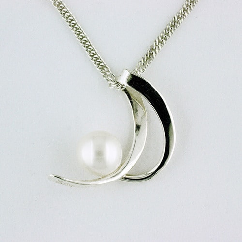 Sterling Silver Crescent Pendant with Pearl by Tom Kruskal