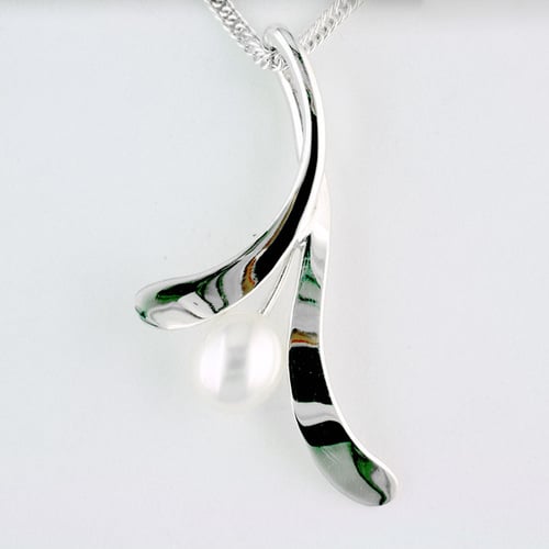 Sterling Silver Leaf Pendant with Pearl by Tom Kruskal