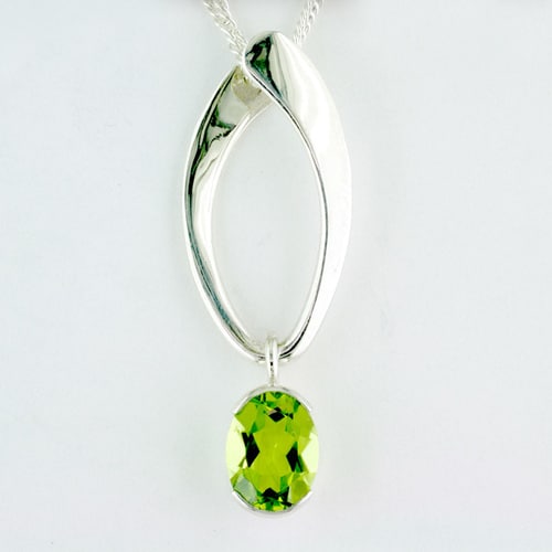 Sterling Silver Oval Drop Hoop Pendant with Peridot by Tom Kruskal