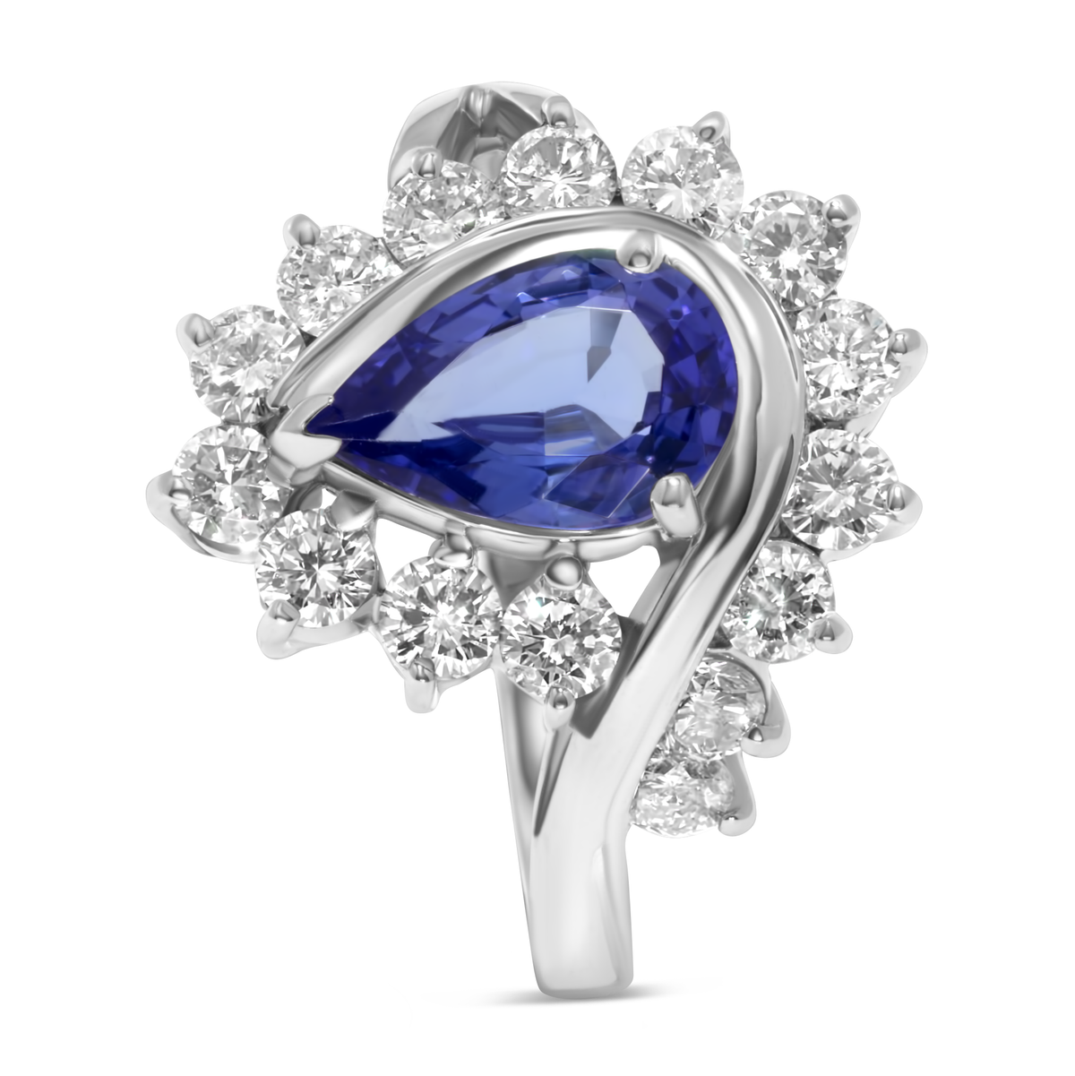 14K White Gold Pear Tanzanite with Halo Diamonds Ring
