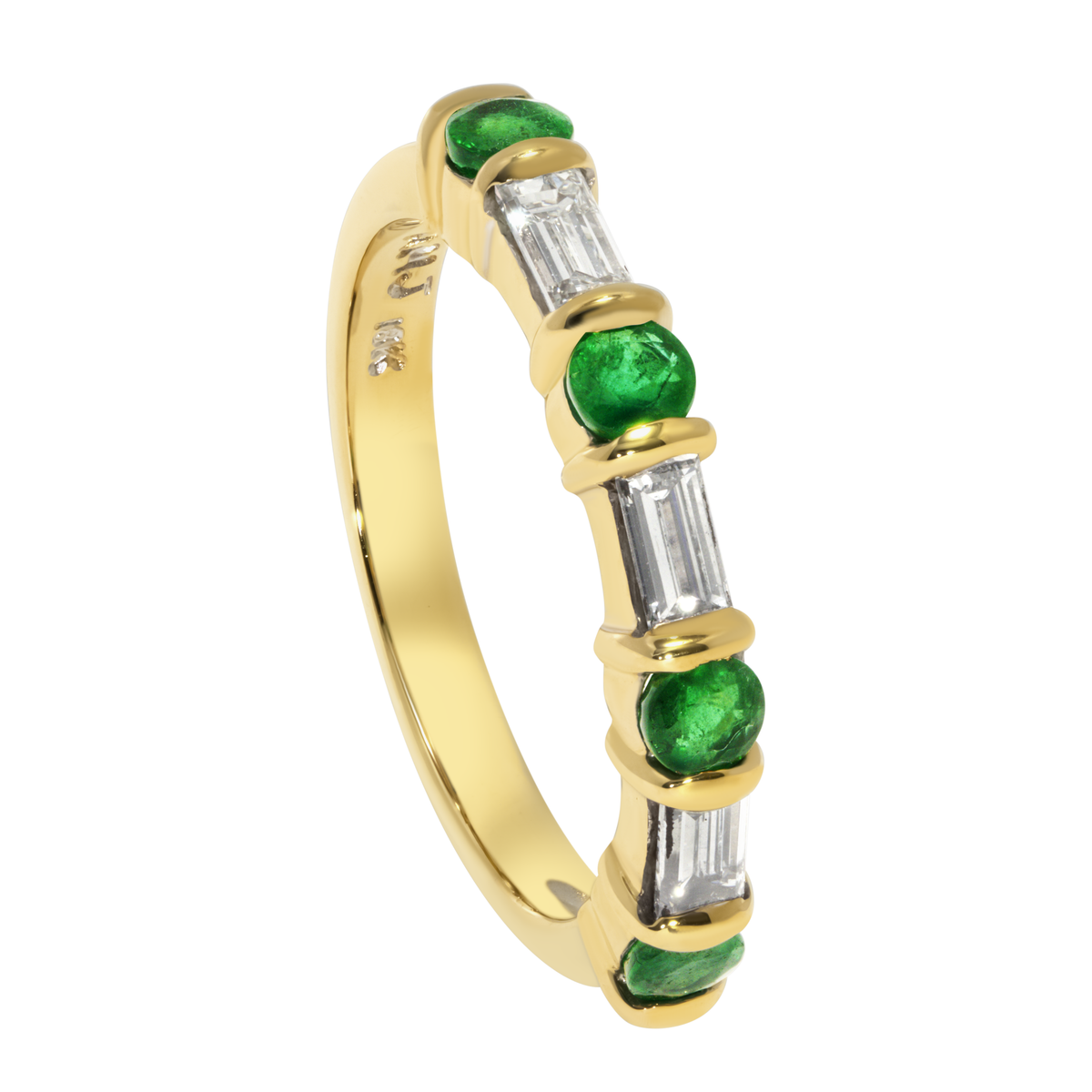 18K Yellow Gold Emerald & Baguette Diamond Band