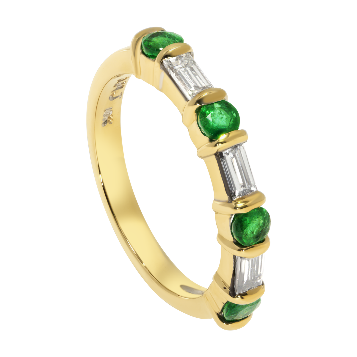 18K Yellow Gold Emerald & Baguette Diamond Band