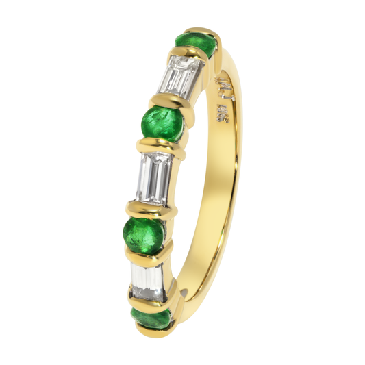 18K Yellow Gold Emerald & Baguette Diamond Band