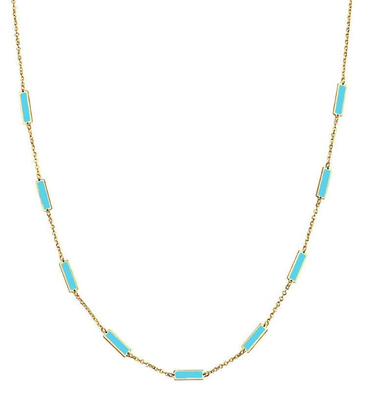 14k Yellow Gold Turquoise Bar Station Necklace