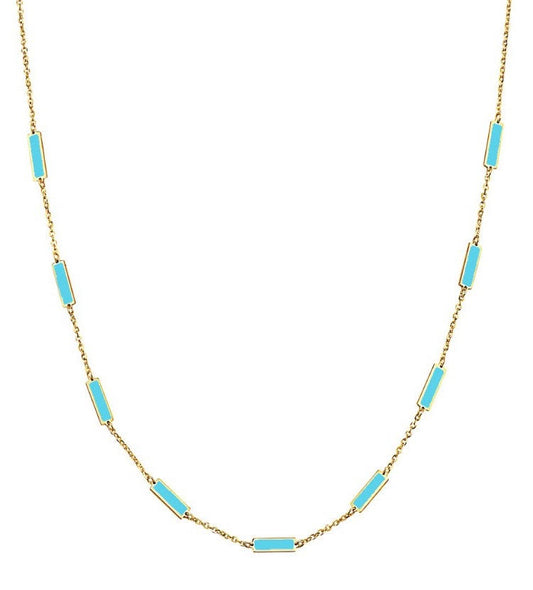 14k Yellow Gold Turquoise Bar Station Necklace