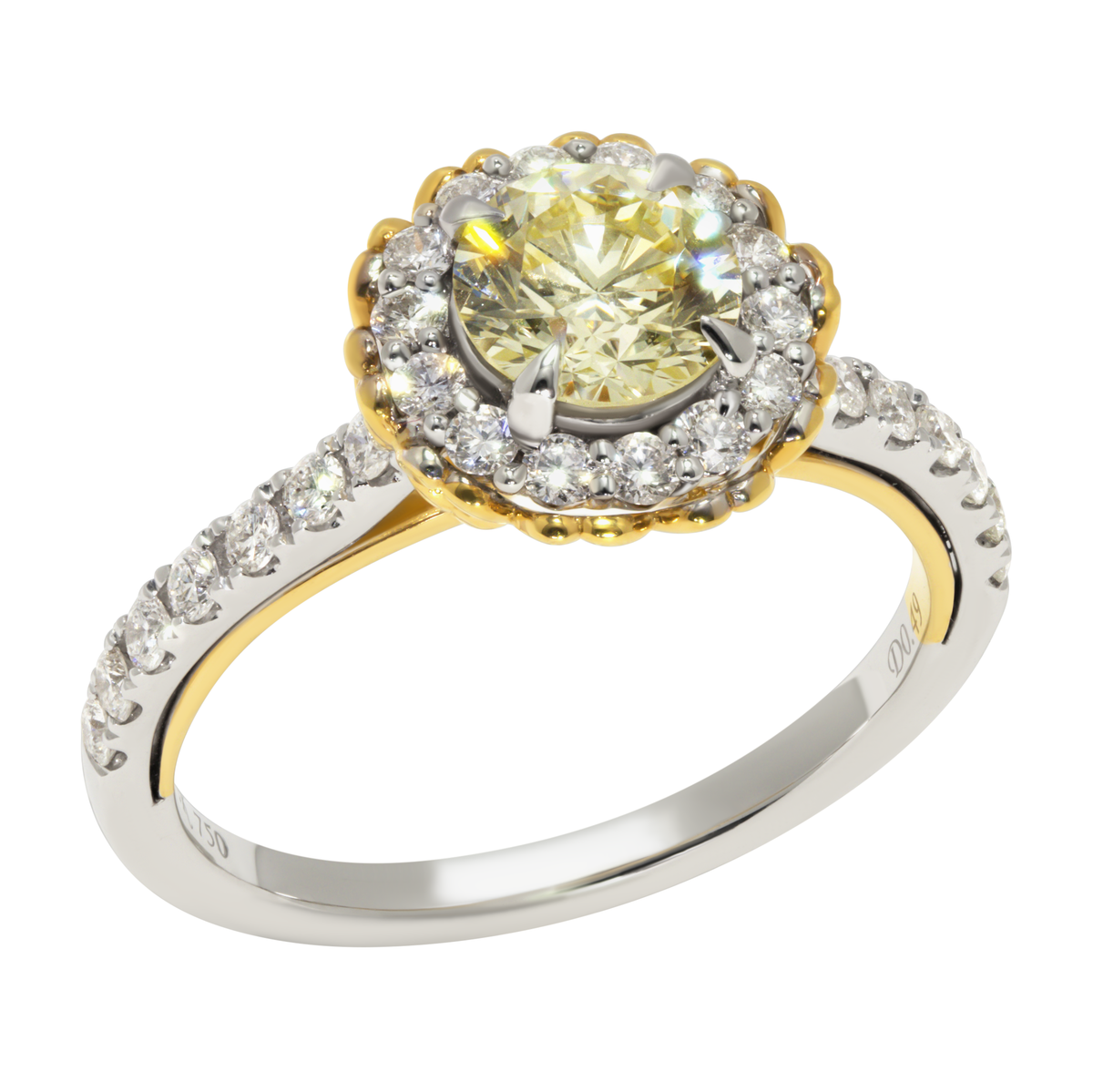18K Bicolored Gold Yellow Tinted Diamond Engagement Ring