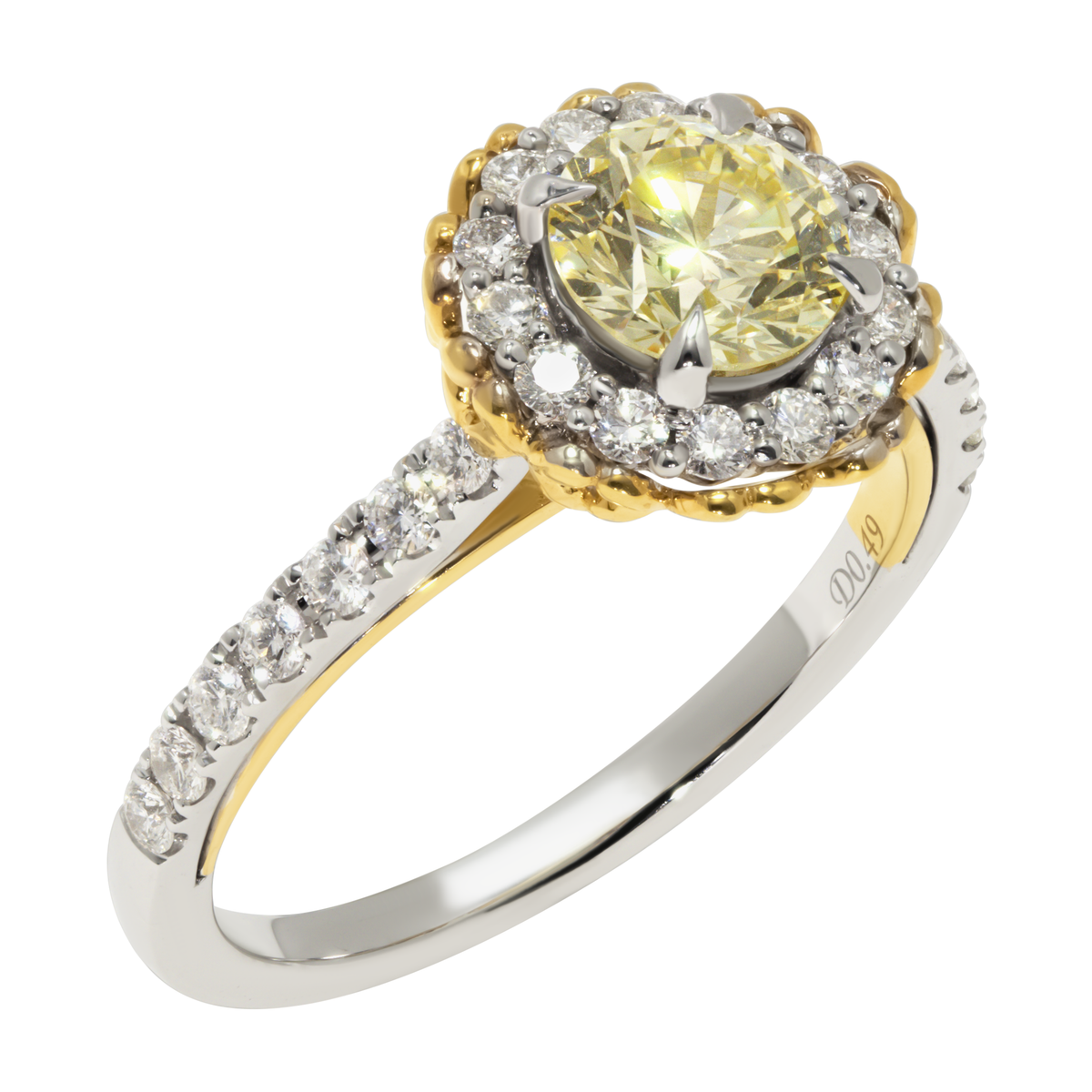 18K Bicolored Gold Yellow Tinted Diamond Engagement Ring
