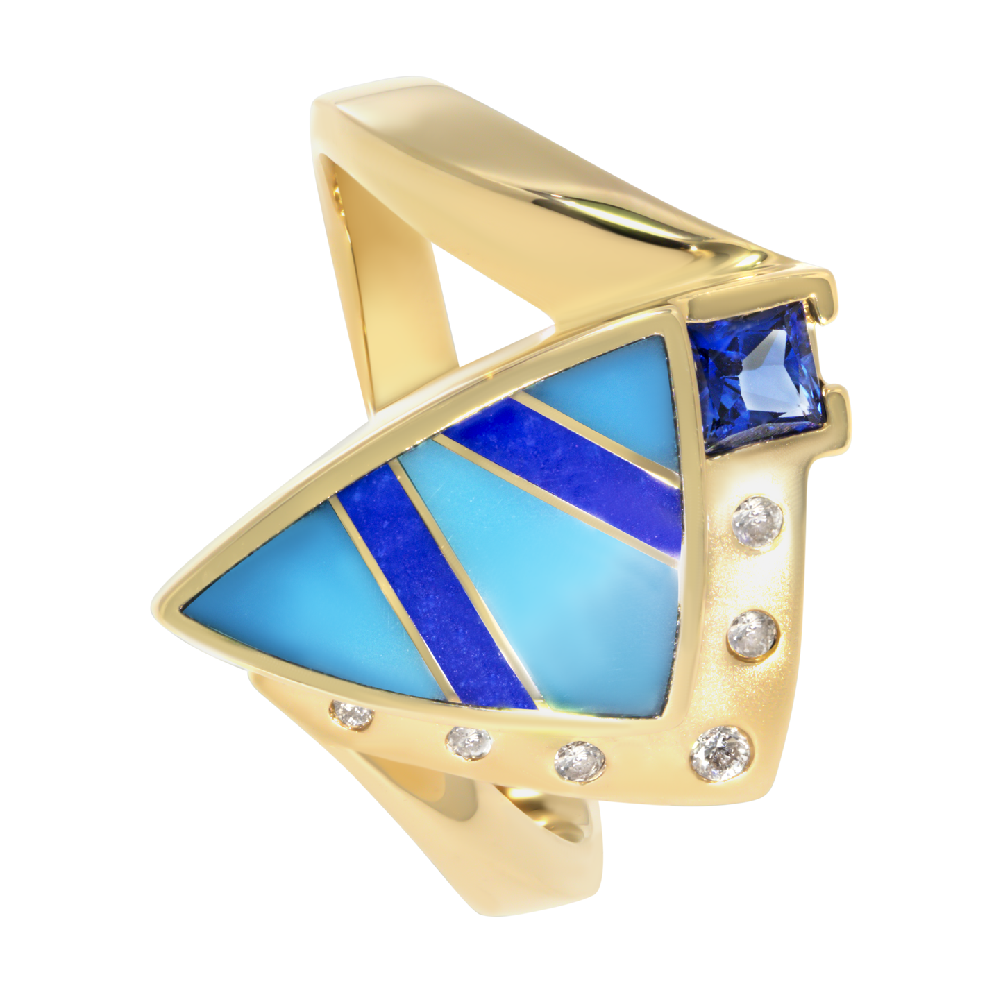 14K Yellow Gold Inlay Turquoise & Lapis Ring