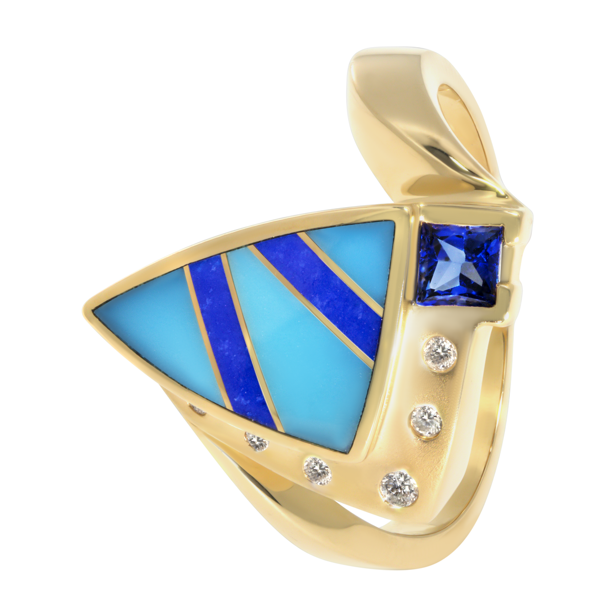 14K Yellow Gold Inlay Turquoise & Lapis Ring