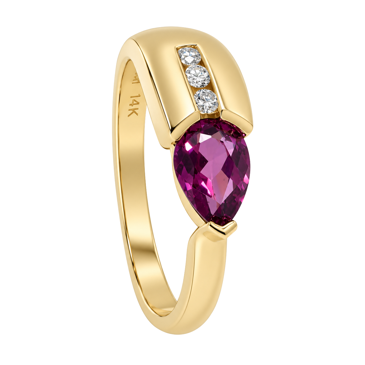 14K Yellow Gold Teardrop Rhodolite Garnet Ring