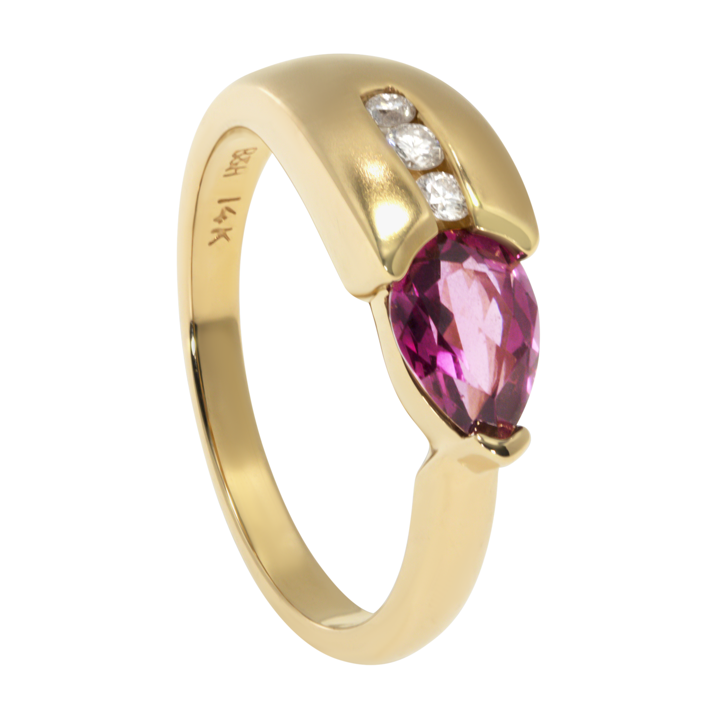 14K Yellow Gold Teardrop Rhodolite Garnet Ring