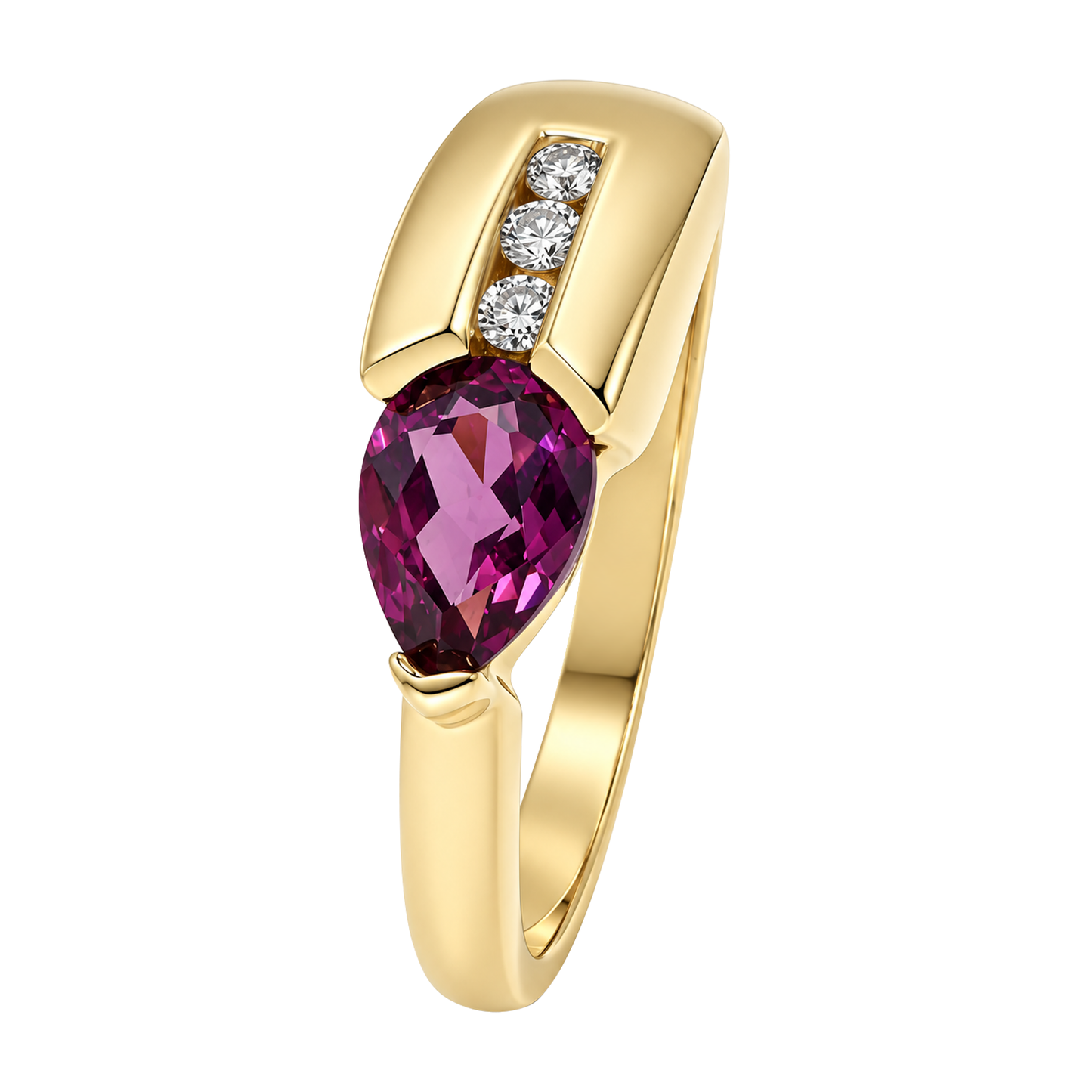 14K Yellow Gold Teardrop Rhodolite Garnet Ring