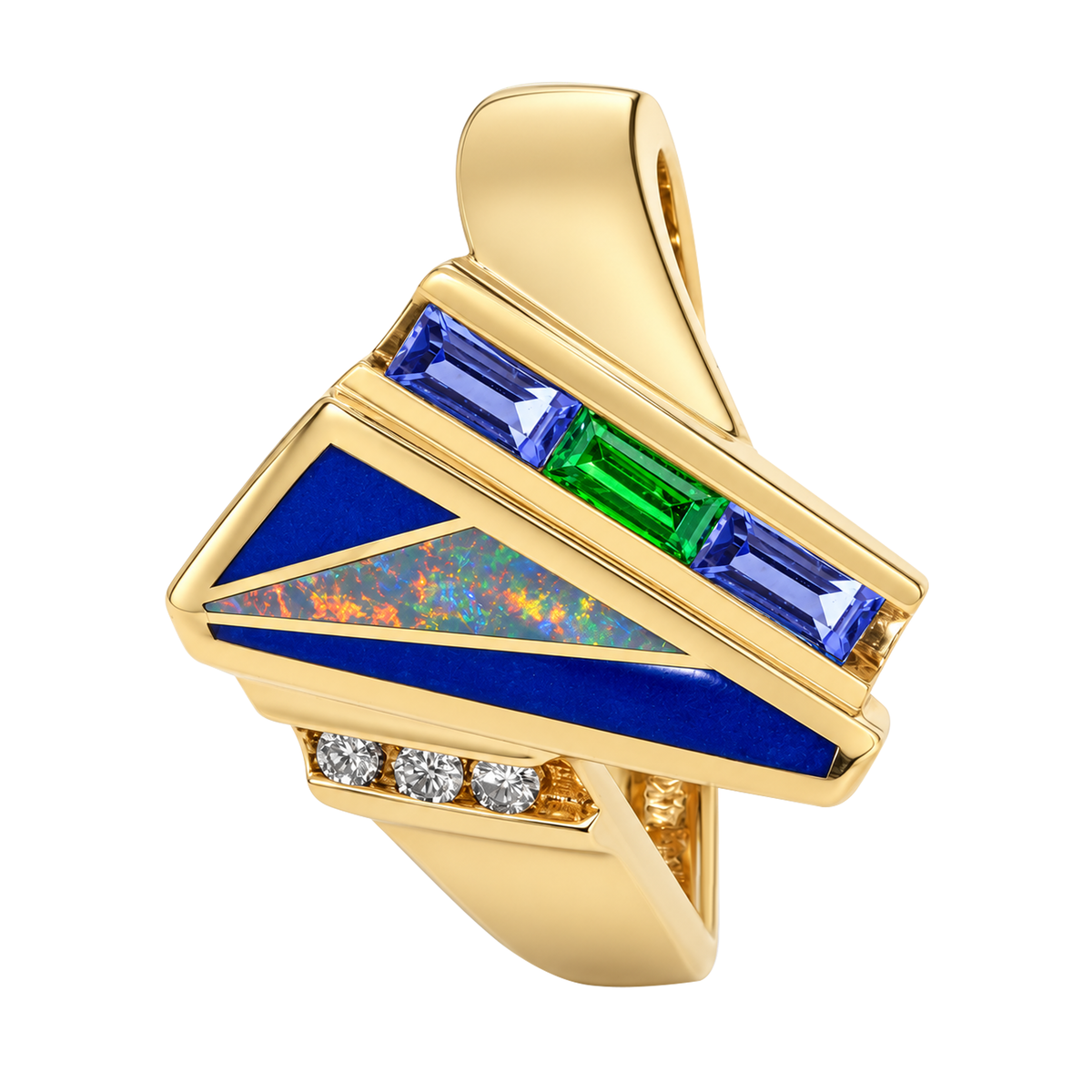 14K Yellow Gold Inlay Ring with Opal & Lapis