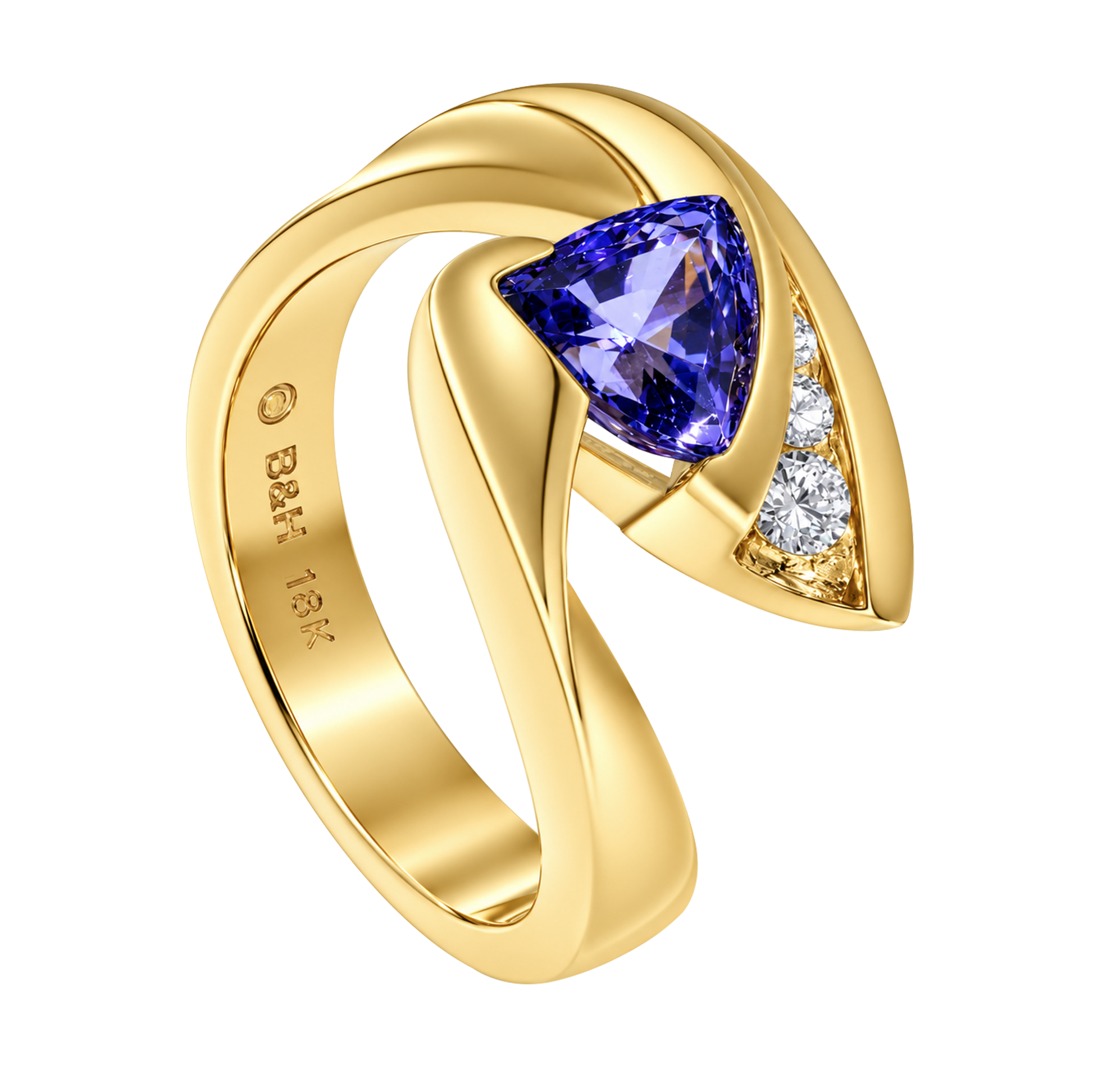 18K Yellow Gold Trillion Tanzanite Ring