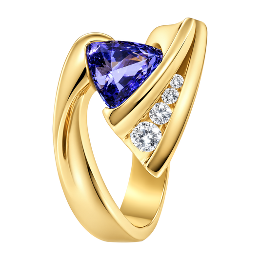 18K Yellow Gold Trillion Tanzanite Ring
