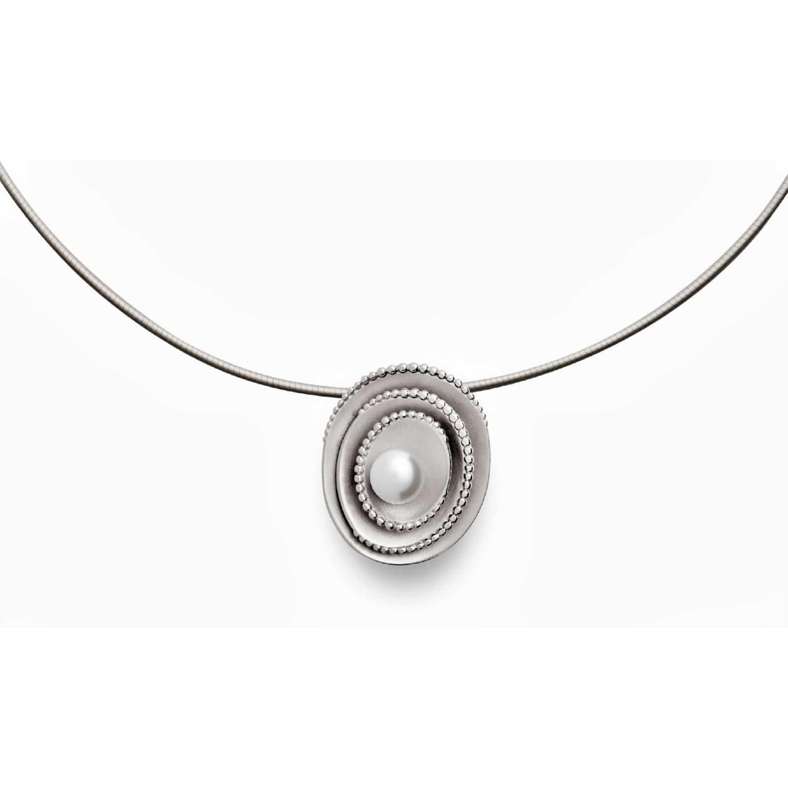 Sterling Silver Brushed Beaded Freshwater Pearl Pendant by Bastian