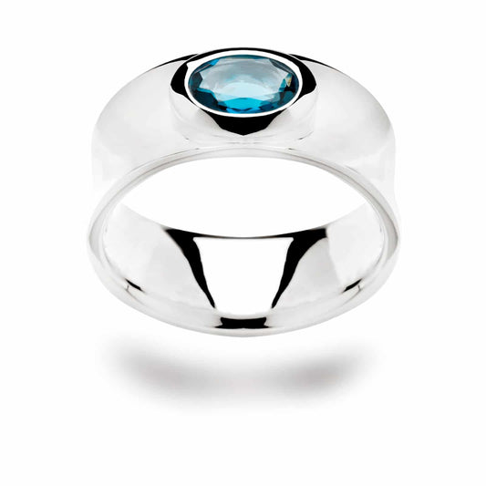 Sterling Silver Concave Blue Topaz Ring by Bastian