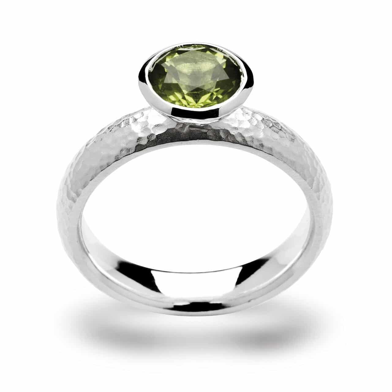 Sterling Silver Hammered Peridot Ring by Bastian