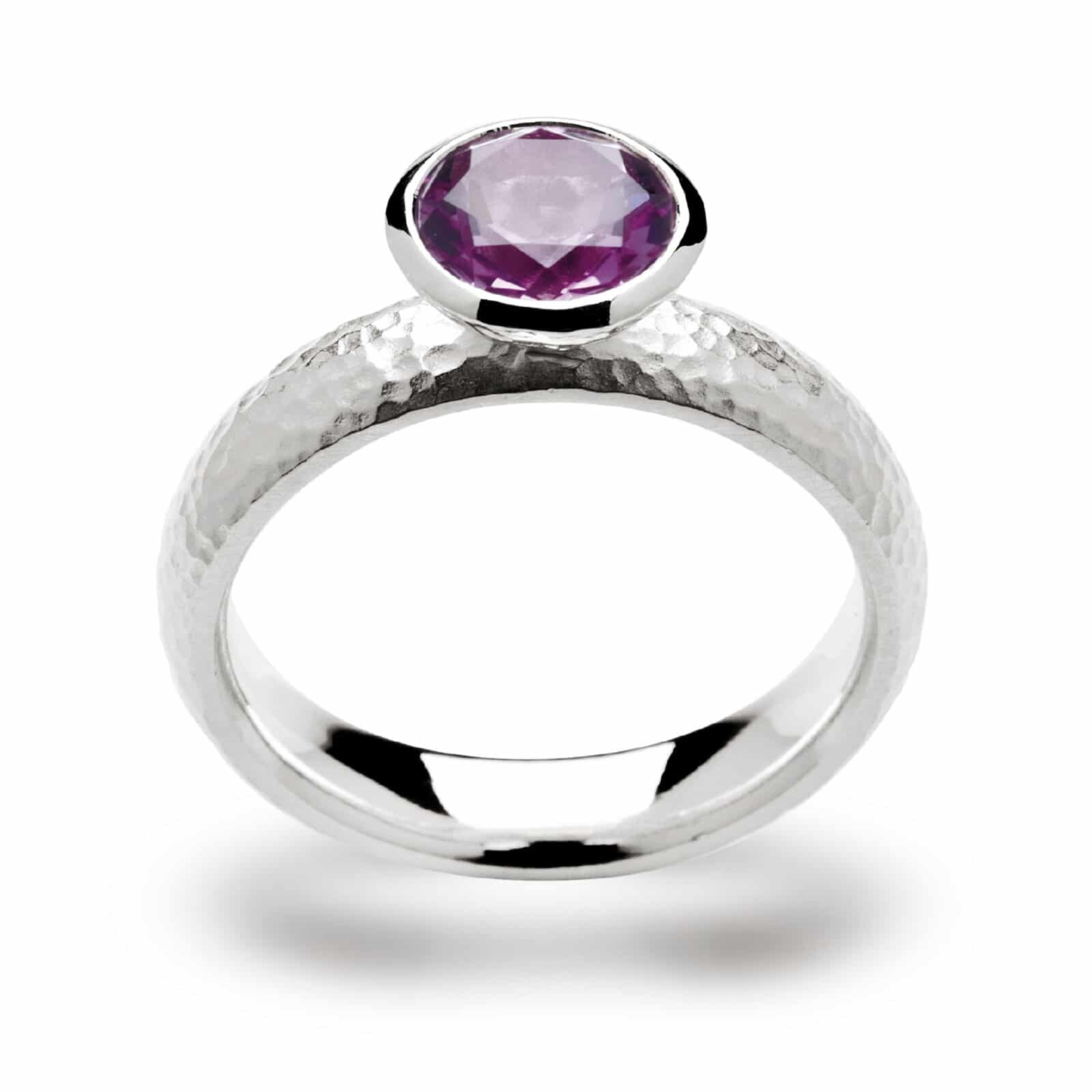 Sterling Silver Hammered Amethyst Ring by Bastian