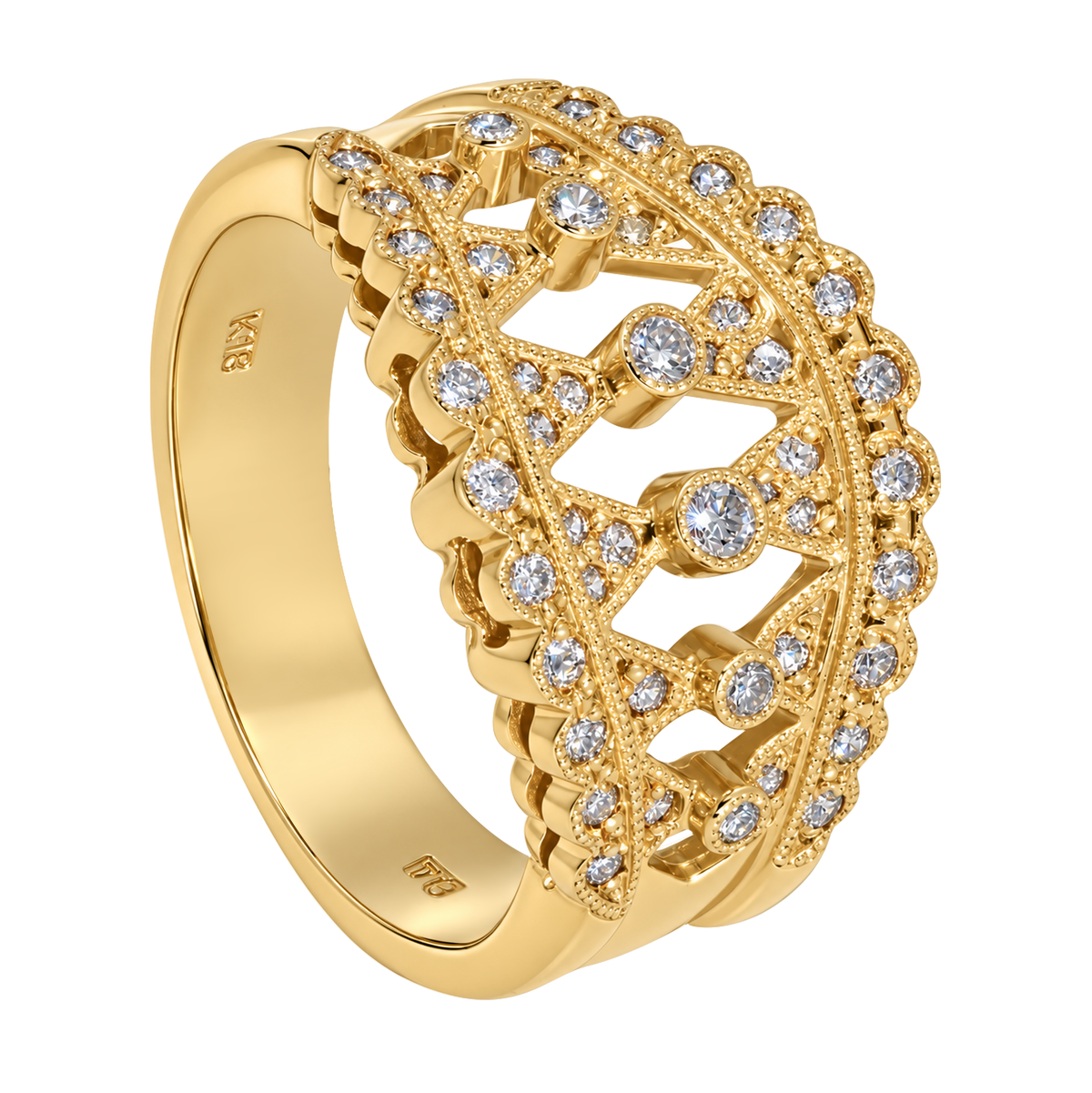 14K Yellow Gold Crown Diamond Ring