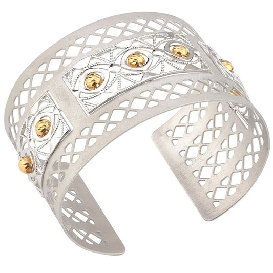 Sterling Silver Open Work and Gold Vermeil Bead Cuff Bracelet by Frederic Duclos