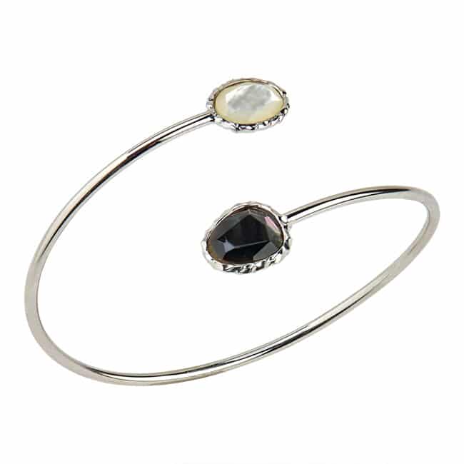 Sterling Silver Black Dyed Mother of Pearl White Mop Bypasterling Silver Bracelet by Frederic Duclos