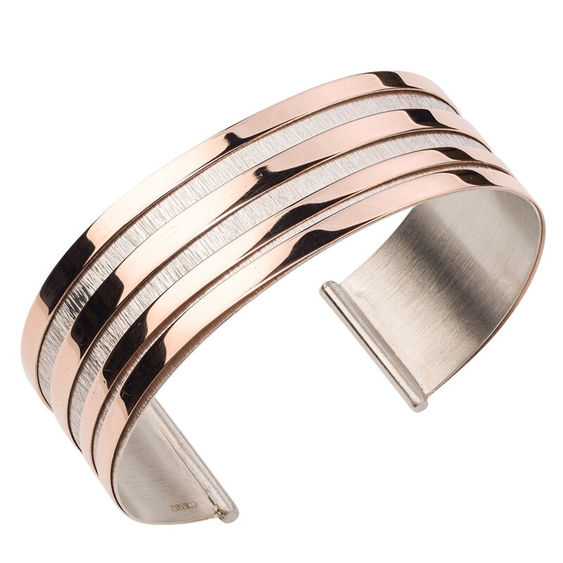 Sterling Silver Rose Gold Plated Echo Wave Cuff by Frederic Duclos