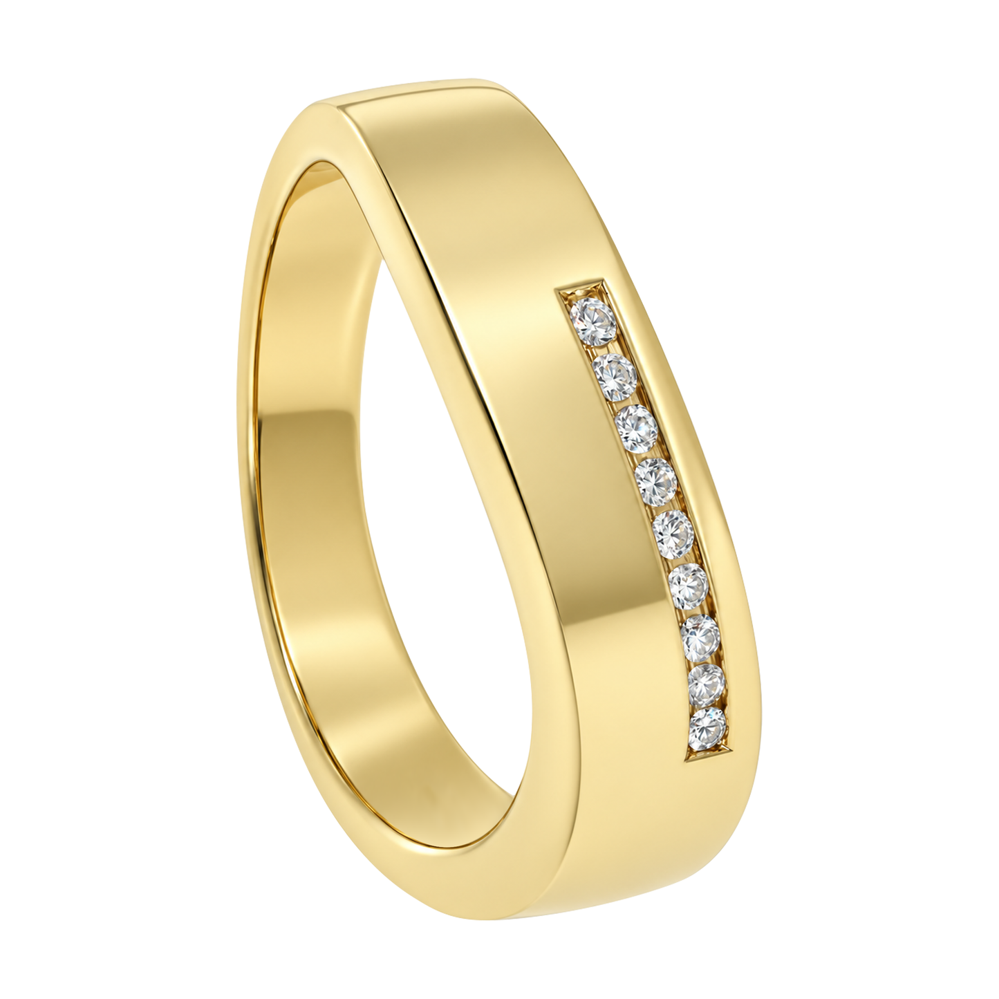 14K Yellow Gold Channel Set Diamond Wide Band