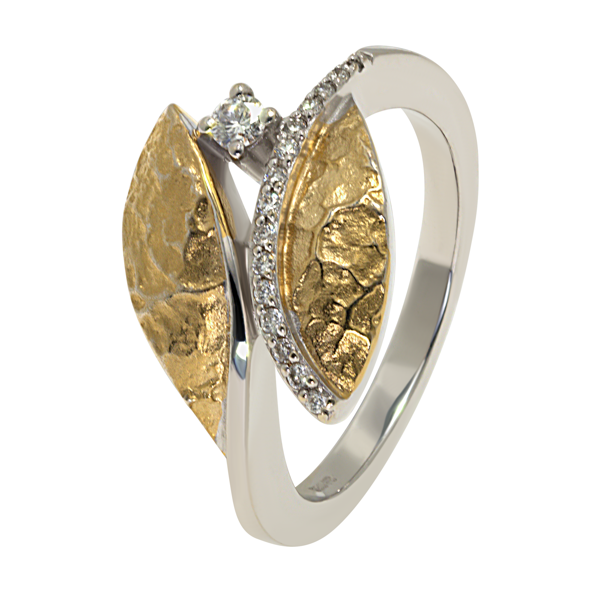 14K Bicolored Double Leaf Diamond Ring